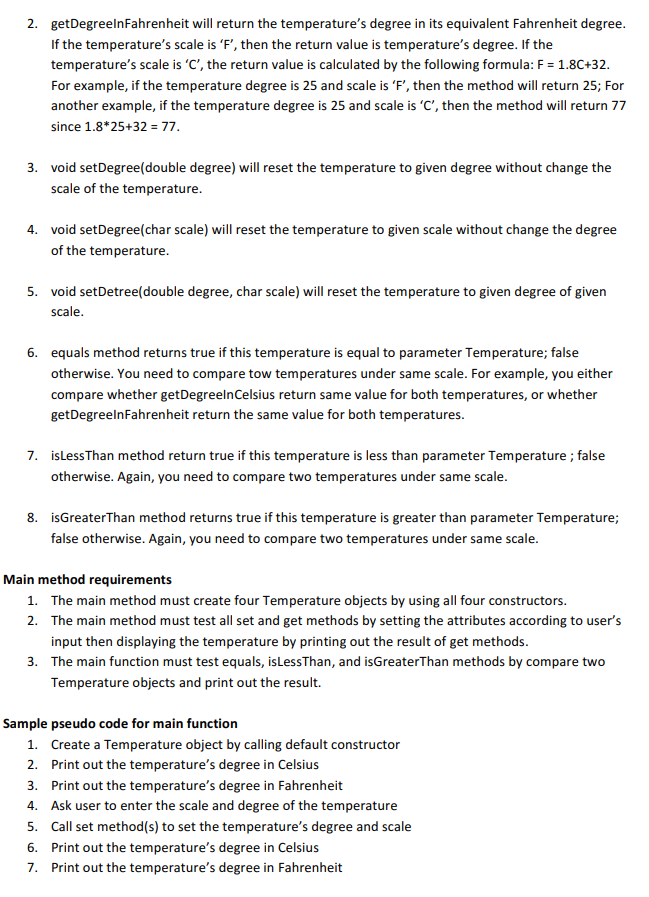 Solved Project 09 Temperature Class Purpose: The purpose for | Chegg.com