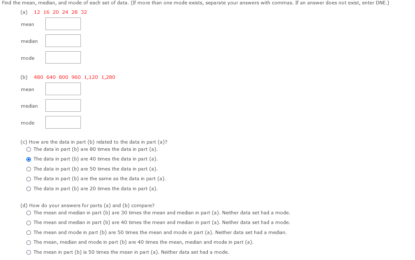 Solved (a) 121620242832 mean median mode (b) | Chegg.com