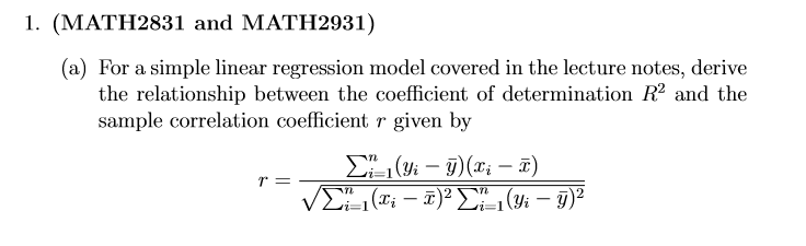 Solved 1. (MATH2831 and MATH2931) (a) For a simple linear | Chegg.com