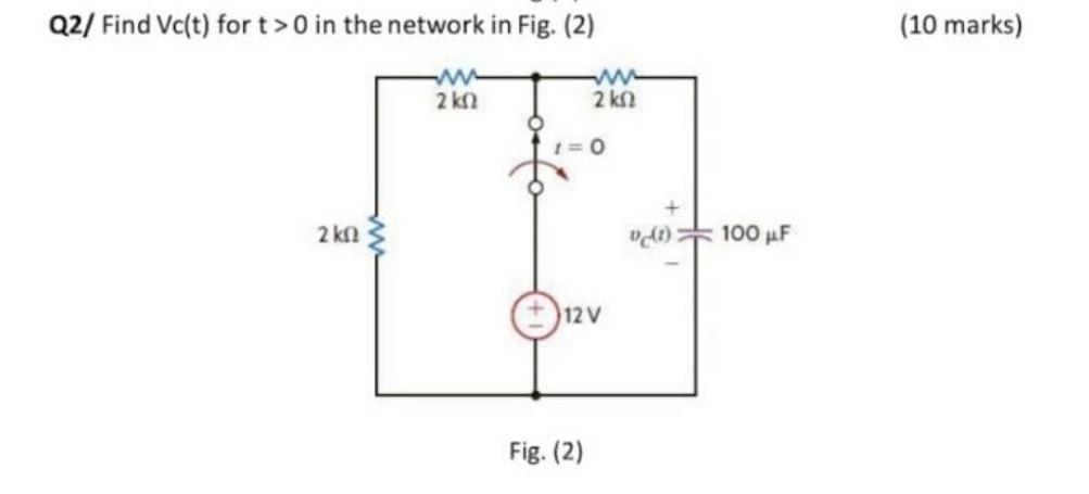 Solved Q2/ Find Vc(t) for t> 0 in the network in Fig. (2) | Chegg.com