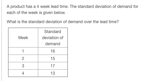 standard deviation of demand during lead time calc