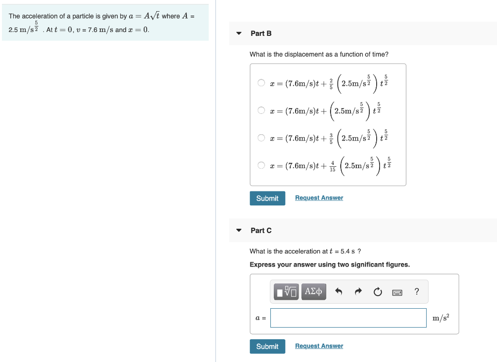 Solved The Acceleration Of A Particle Is Given By A A T Chegg Com