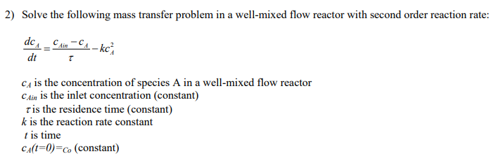 Solved 2) Solve the following mass transfer problem in a | Chegg.com