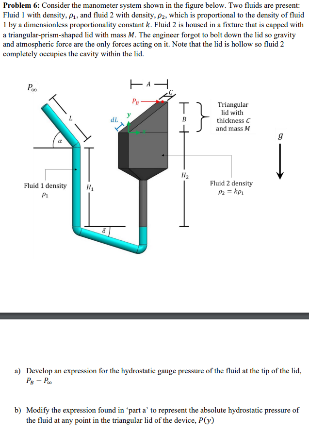 Density Manometer Solved Problem 6: Consider the manometer system shown in the | Chegg.com