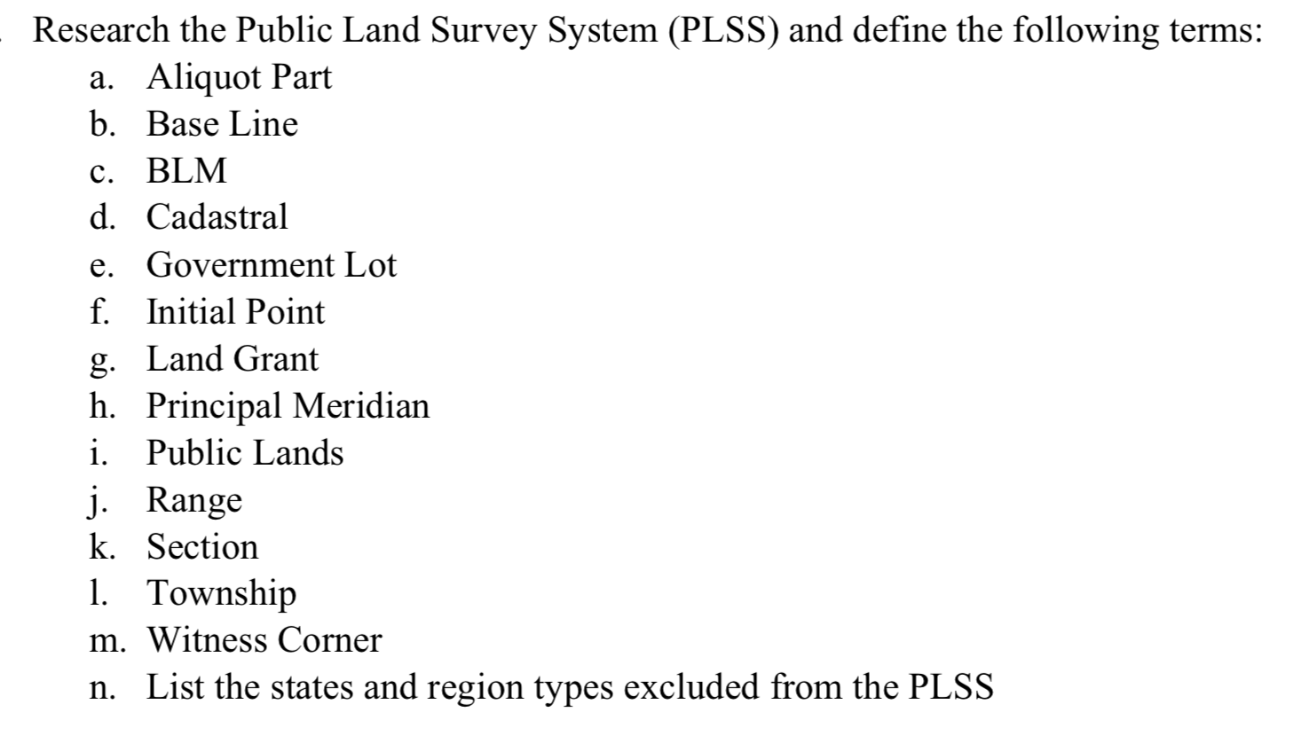 Solved Research The Public Land Survey System (PLSS) And | Chegg.com