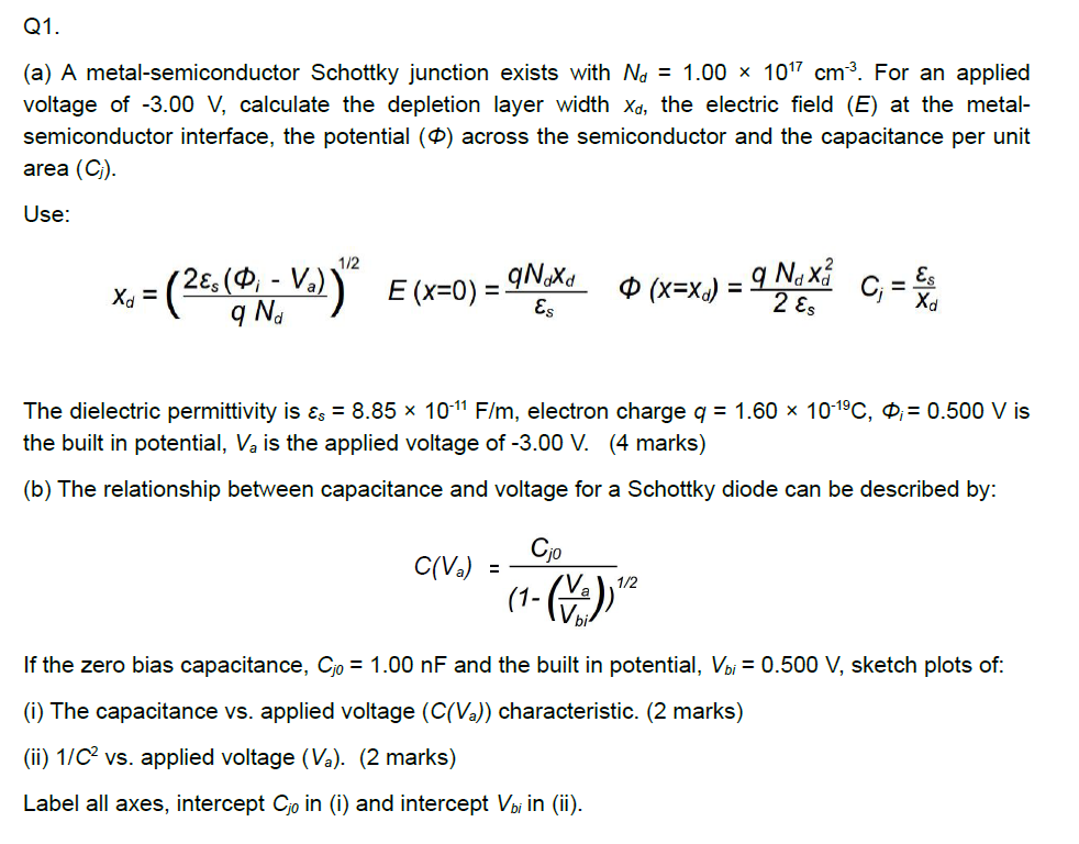 Solved Q1 A A Metal Semiconductor Schottky Junction Ex Chegg Com