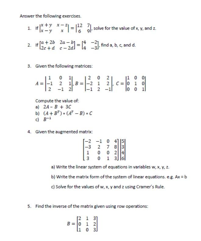 Solved Answer the following exercises. 1. If | Chegg.com