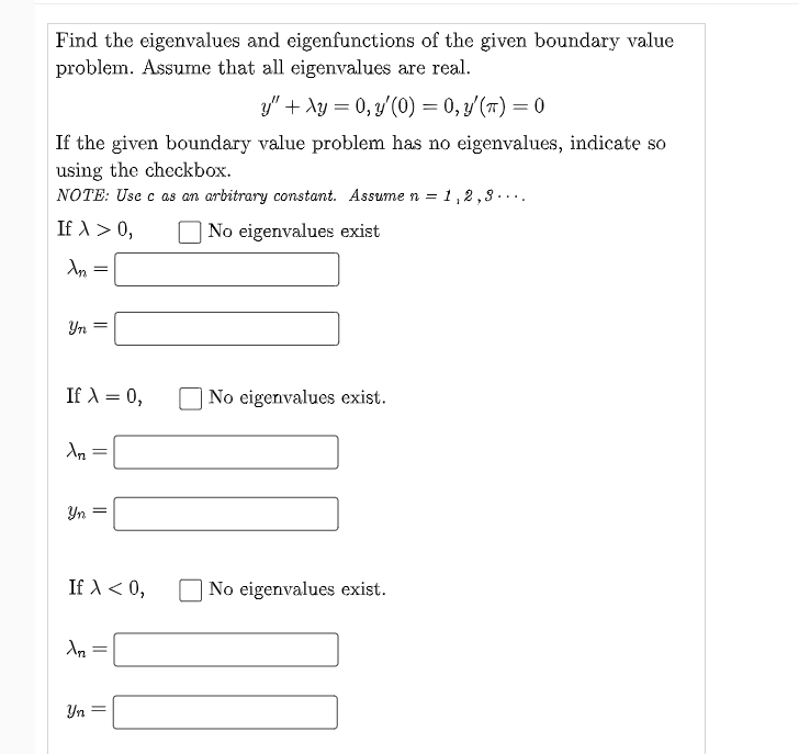 Solved Find the eigenvalues and eigenfunctions of the given | Chegg.com