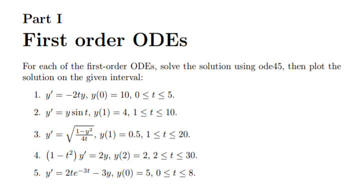 Solved Part I First Order Odes For Each Of The First Order