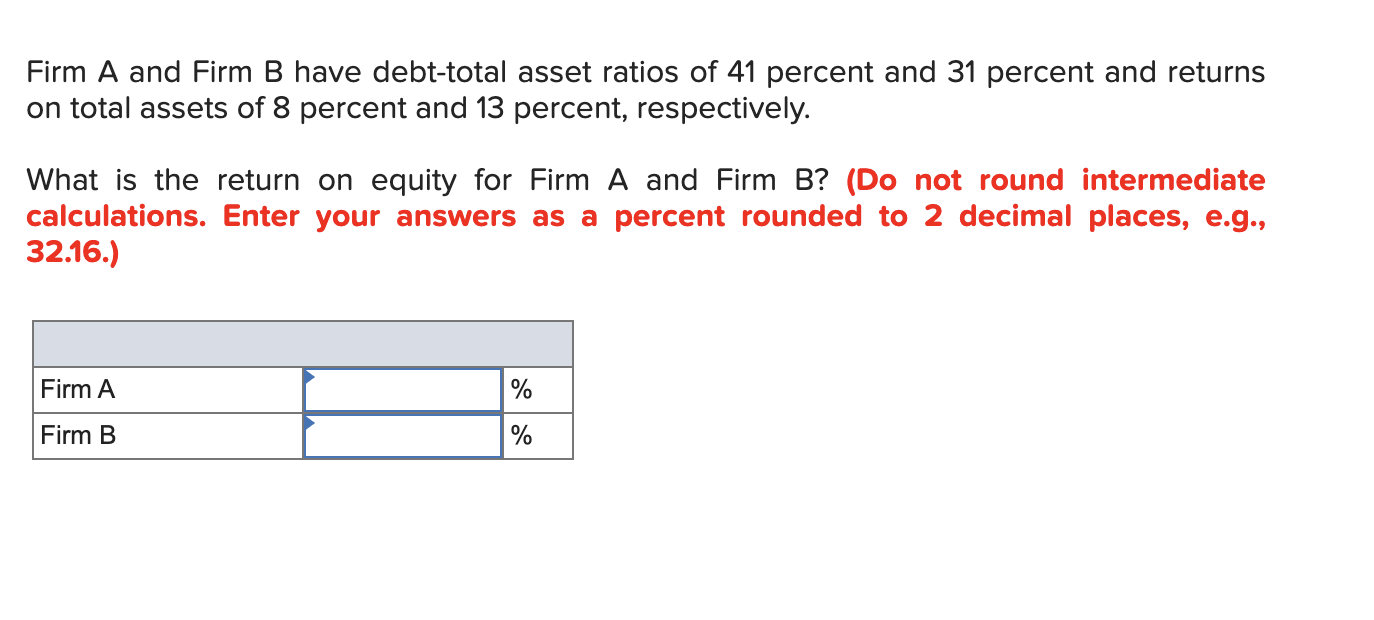 Solved Firm A and Firm B have debt-total asset ratios of 41 | Chegg.com