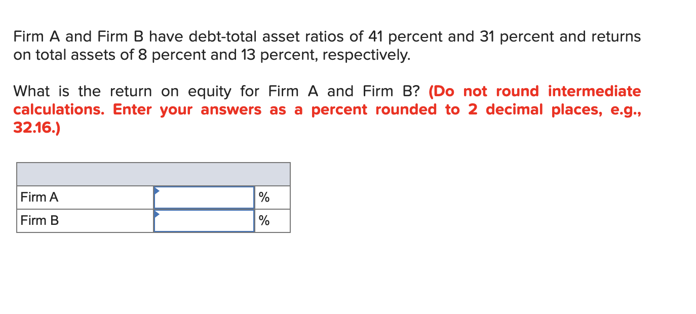 Solved Firm A And Firm B Have Debt-total Asset Ratios Of 41 | Chegg.com