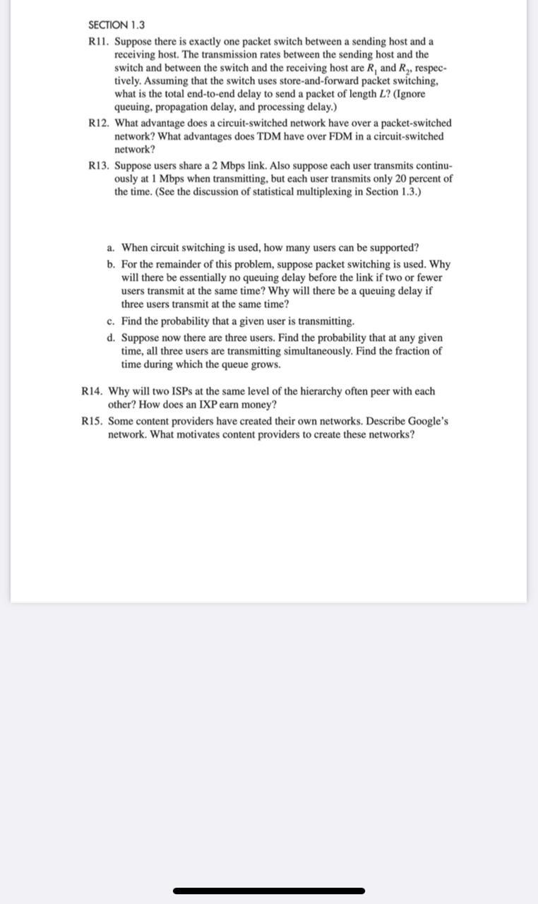 Solved SECTION 1.3 R11. Suppose There Is Exactly One Packet | Chegg.com