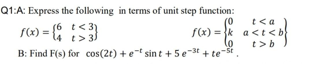 Solved Q1:A: Express the following in terms of unit step | Chegg.com