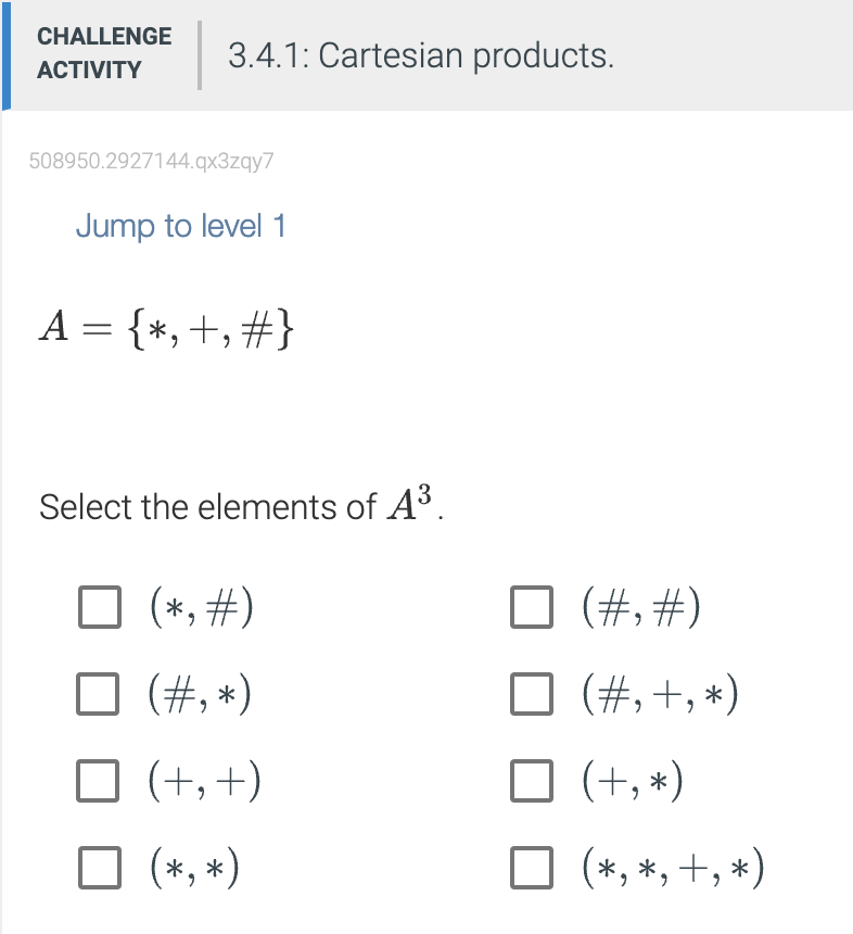 Solved Jump to level 1 A={∗,+,#} Select the elements of A3. | Chegg.com