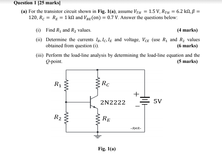 Solved For the transistor circuit shown in Fig. 1(a), assume | Chegg.com