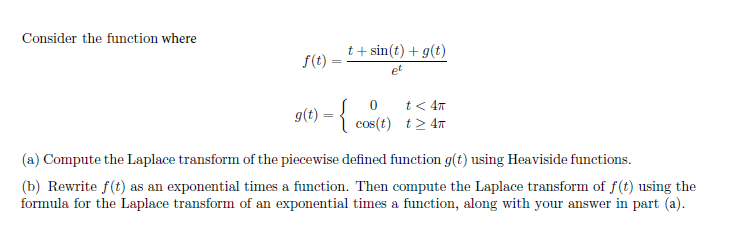 Solved Consider the function where t + sin(t) +g(t) f(t) 0 | Chegg.com