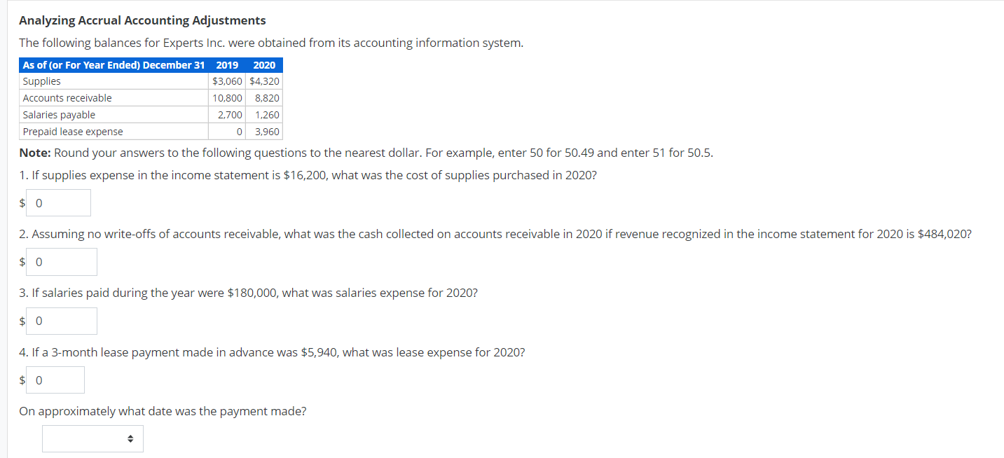 Solved Analyzing Accrual Accounting Adjustments The | Chegg.com