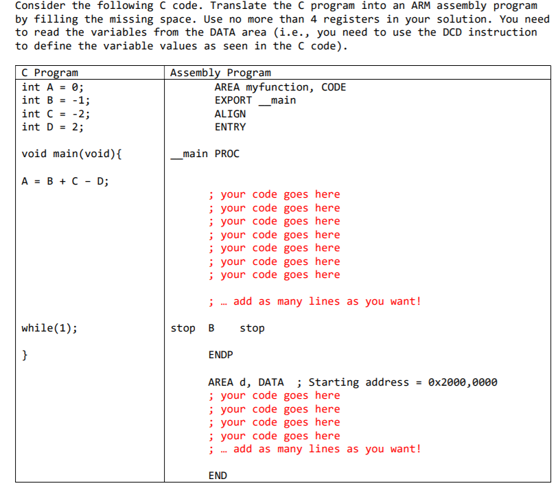 Solved Consider the following C code. Translate the C | Chegg.com