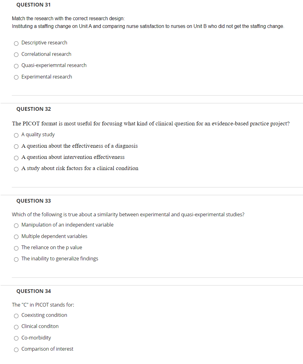 Solved QUESTION 31 Match The Research With The Correct | Chegg.com