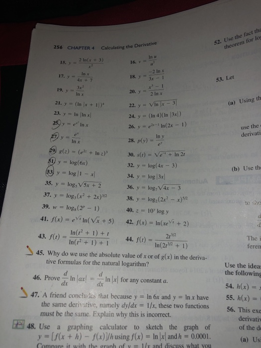 Solved tha 52. 256 CHAPTER 4 Calculating the Derivative 2 | Chegg.com