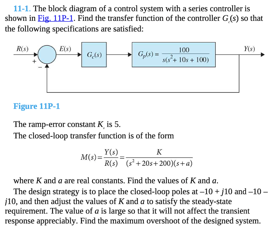 11-1. The block diagram of a control system with a | Chegg.com