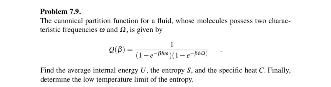 Solved Problem 7.9. The canonical partition function for a | Chegg.com