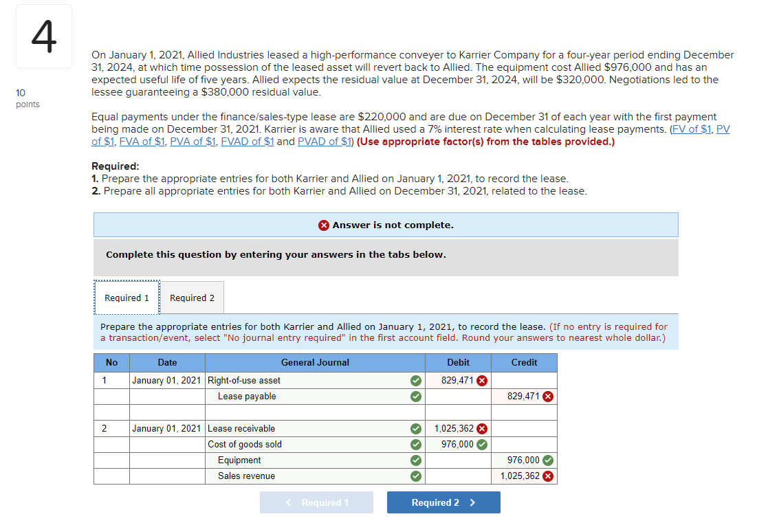 Solved 4 On January 1, 2021, Allied Industries leased a | Chegg.com