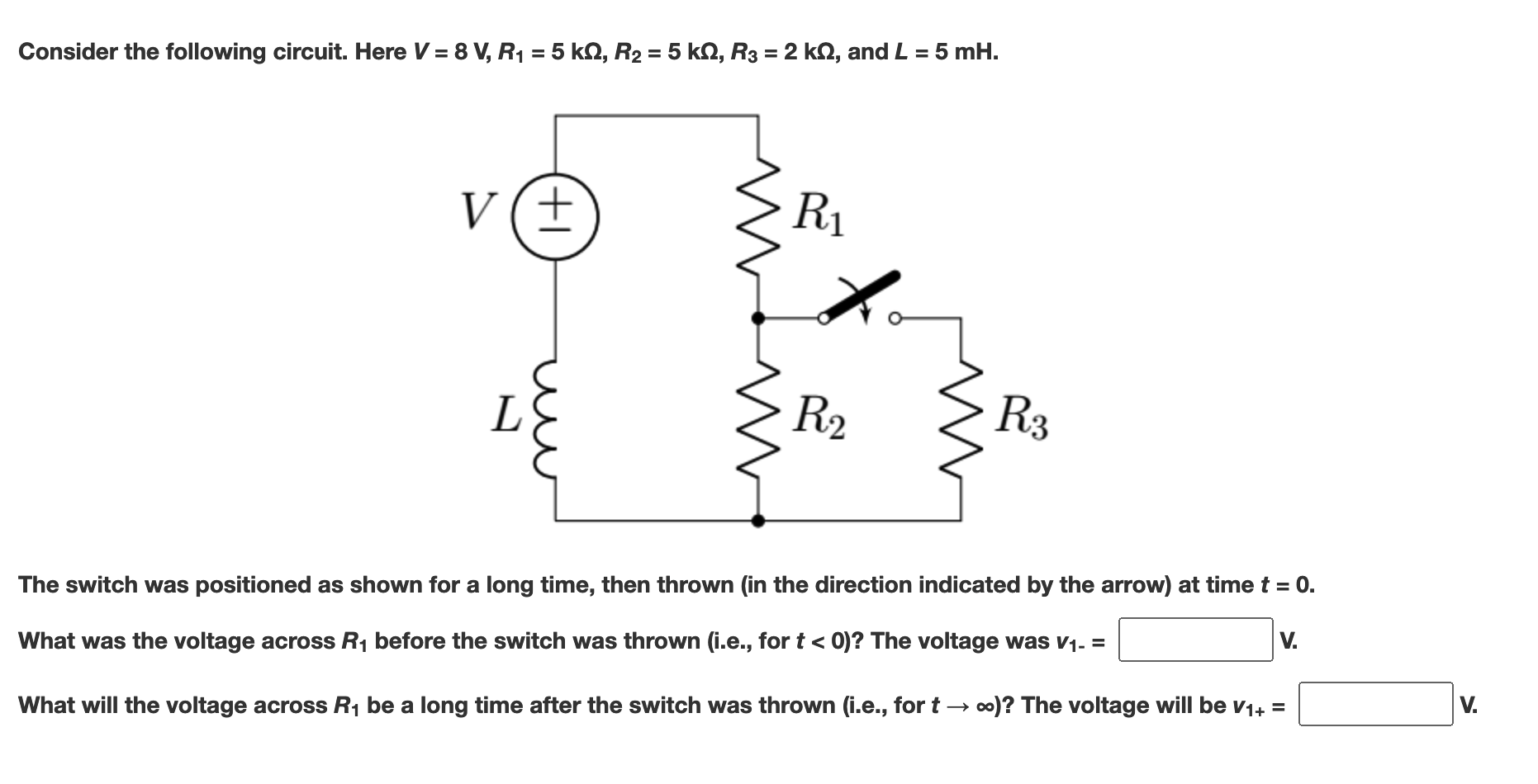 Solved Consider the following circuit. Here V = 8 V, R1 = 5 | Chegg.com