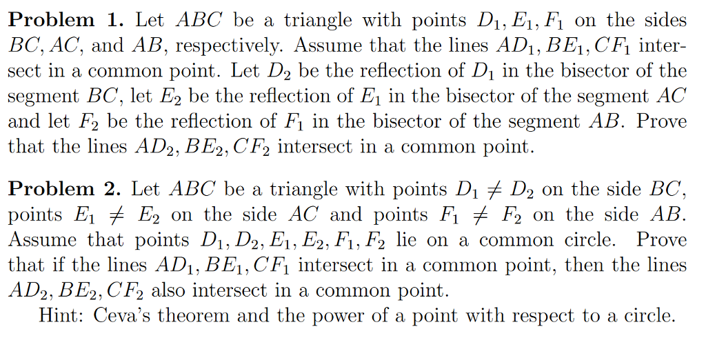 Solved Problem 1. Let ABC be a triangle with points Di, E1, | Chegg.com