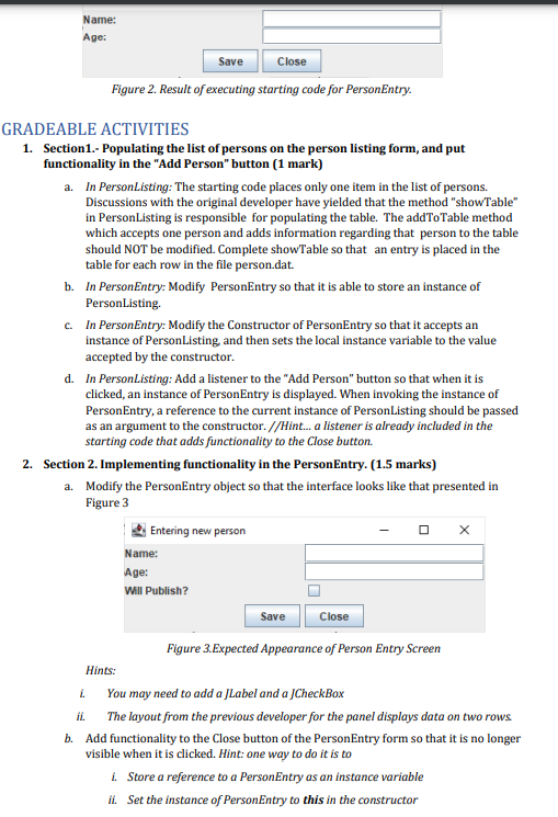 Figure 2. Result of executing starting code for PersonEntry.
RADEABLE ACTIVITIES
1. Section1.- Populating the list of persons