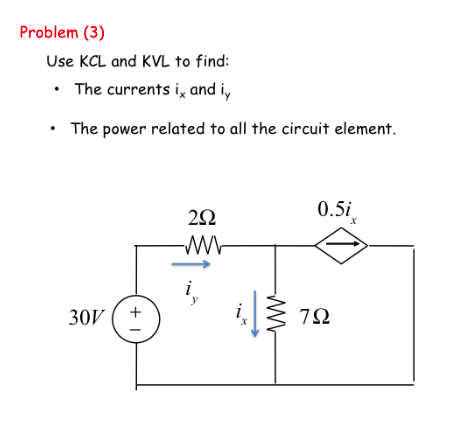 Solved Problem (3) Use KCL and KVL to find: • The currents | Chegg.com