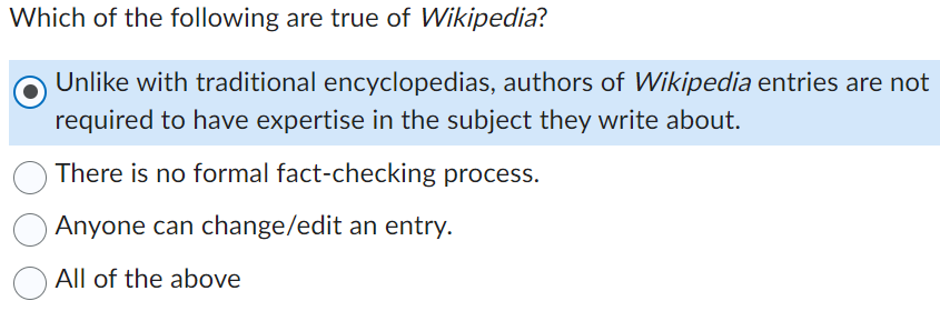 Which of the following are true of Wikipedia? Unlike | Chegg.com
