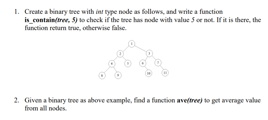 Solved 1. Create a binary tree with int type node as | Chegg.com
