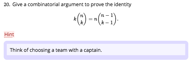 Solved 20. Give A Combinatorial Argument To Prove The | Chegg.com