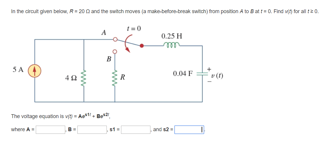Solved In the circuit given below, R = 20 and the switch | Chegg.com