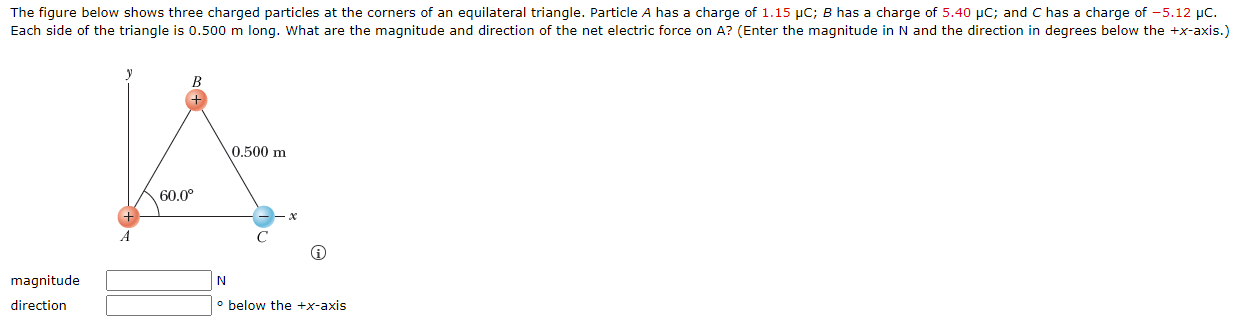 Solved The figure below shows three charged particles at the | Chegg.com