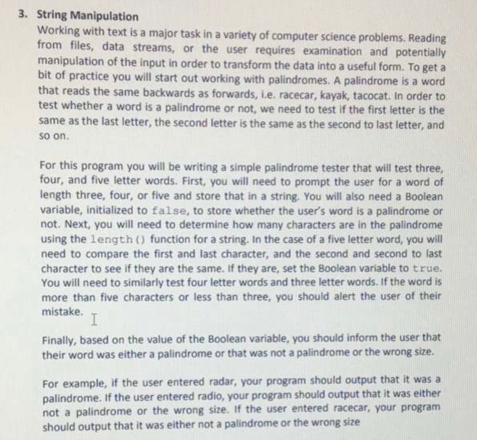 Solved 3. String Manipulation Working with text is a major | Chegg.com