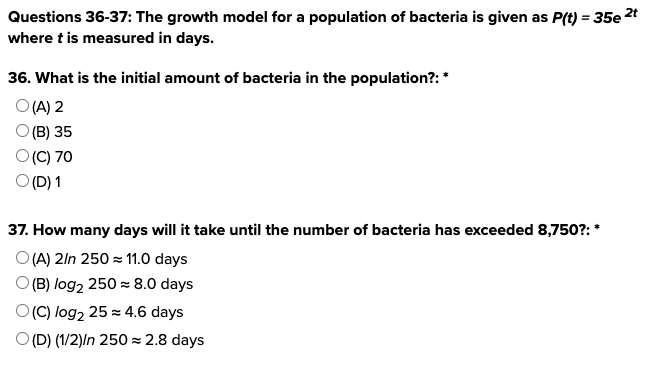 Solved Questions 36-37: The growth model for a population of | Chegg.com
