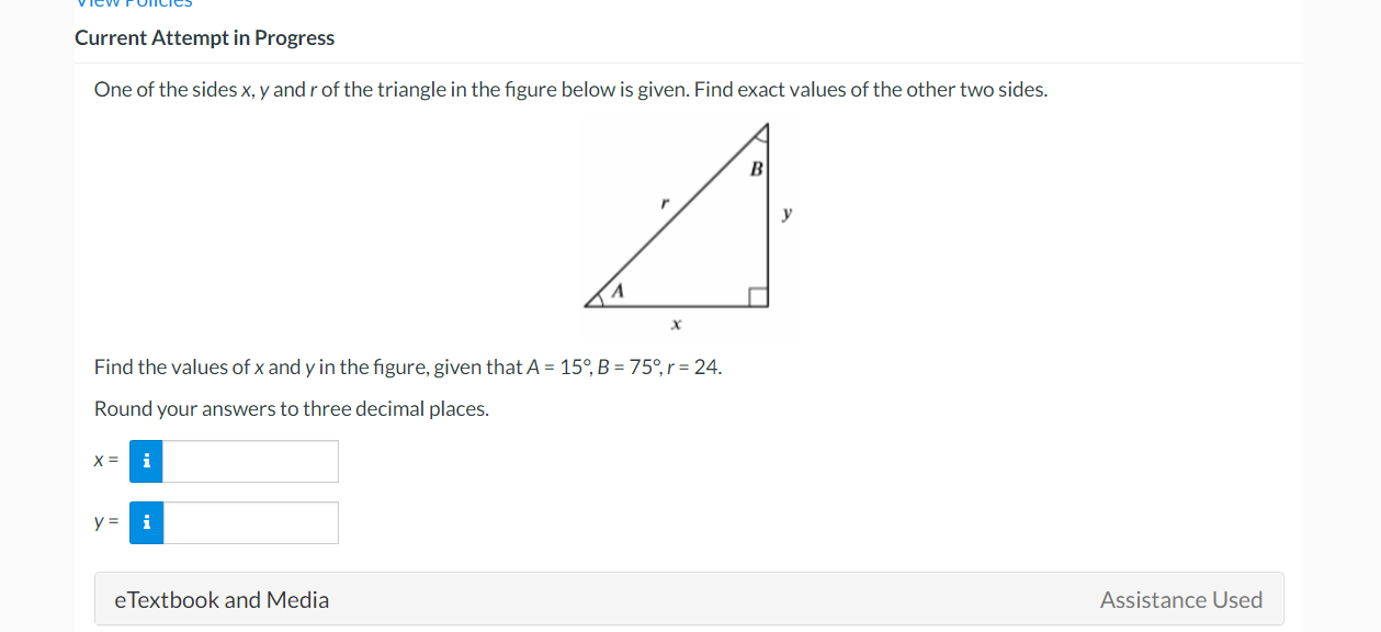 Solved One of the sides x,y and r of the triangle in the | Chegg.com