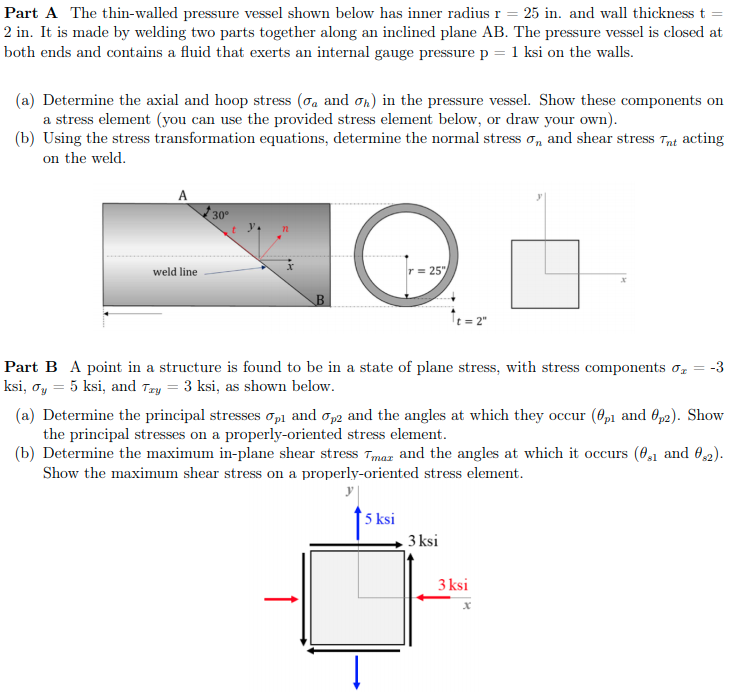 Solved Part A The Thin-walled Pressure Vessel Shown Below | Chegg.com