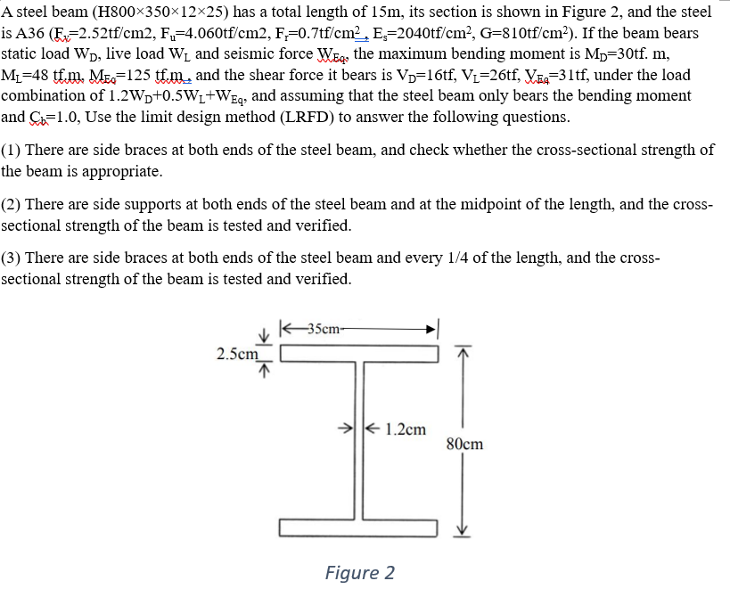 Solved A steel beam (H800 ×350×12×25) has a total length of | Chegg.com