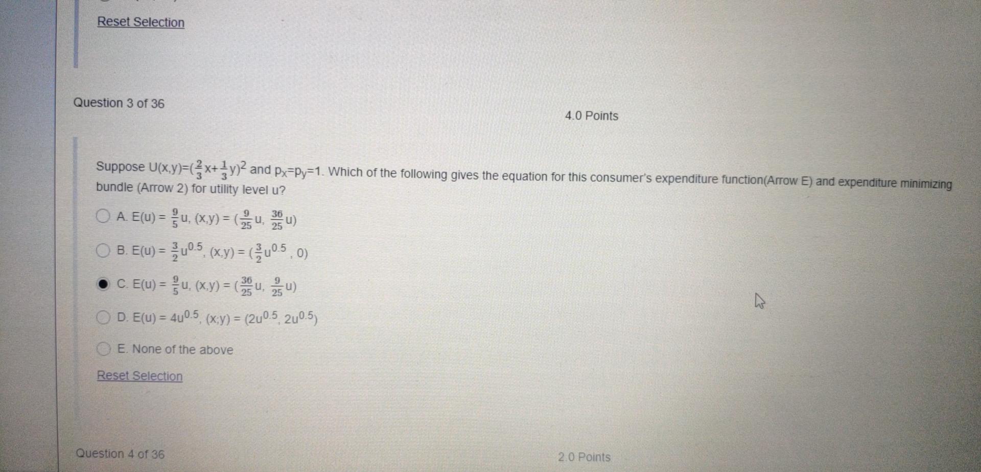 Solved Reset Selection Question 3 of 36 4.0 Points Suppose | Chegg.com