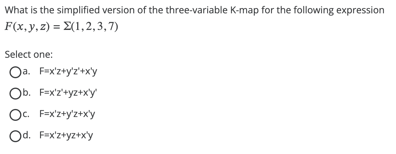 Solved What is the simplified version of the three-variable | Chegg.com