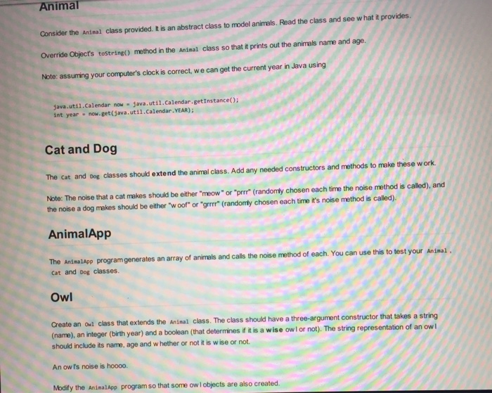 Solved Animal Consider the Animal class provided. t is an | Chegg.com