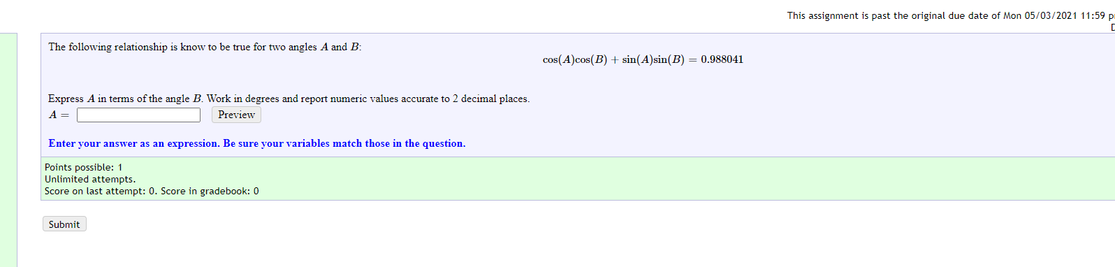 Solved This assignment is past the original due date of Mon | Chegg.com