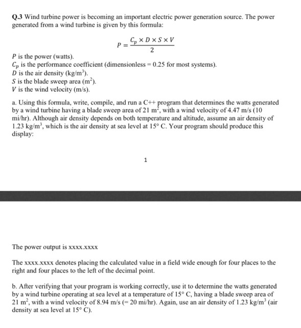 Solved Q.3 Wind turbine power is becoming an important | Chegg.com