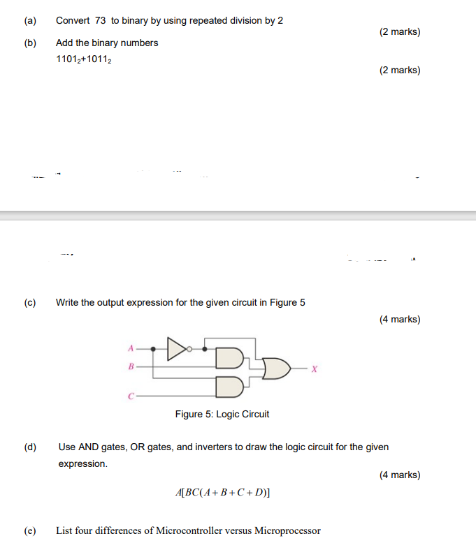 Solved (a) Convert 73 to binary by using repeated division