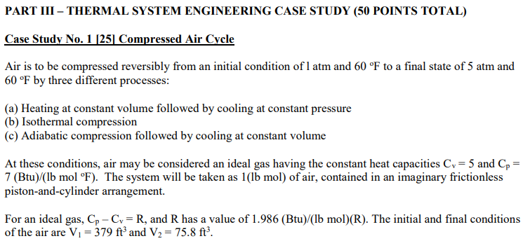 PART III – THERMAL SYSTEM ENGINEERING CASE STUDY (50 | Chegg.com