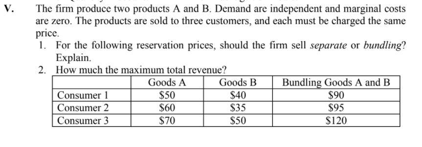 Solved V. The Firm Produce Two Products A And B. Demand Are | Chegg.com