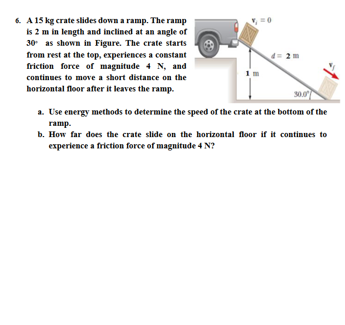 Solved 6. A 15 kg crate slides down a ramp. The ramp is 2 m